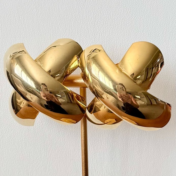 Huge Norma Jean Gold Tone Modernist “X” Statement Clip On Earrings 80’s 90’s - Picture 2 of 10